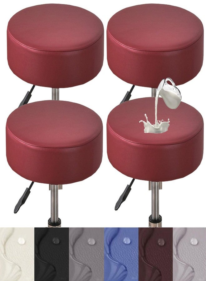 HFCNMY Stool Covers,4Pcs Stretch Waterproof PU Bar Stool Covers Round,Leather Bar Stool Seat Cover,Round Barstool Cover Slipcover with Elastic Bands for 15-18 in Large,Red - Image 1